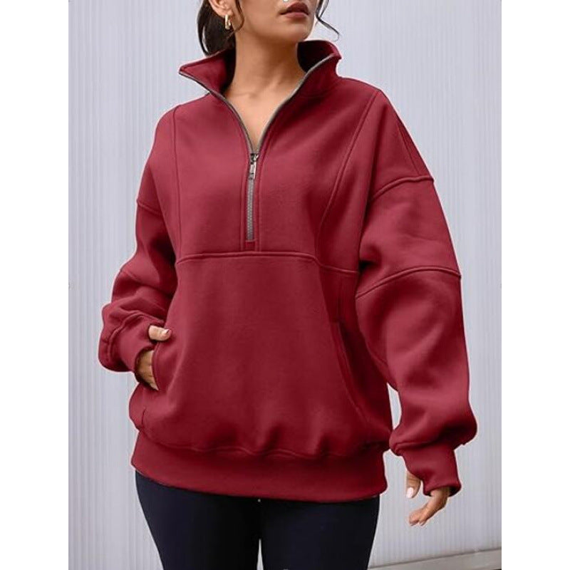 Damen Sweatshirt mit halbem Reißverschluss und oversized Schnitt ModeGeist