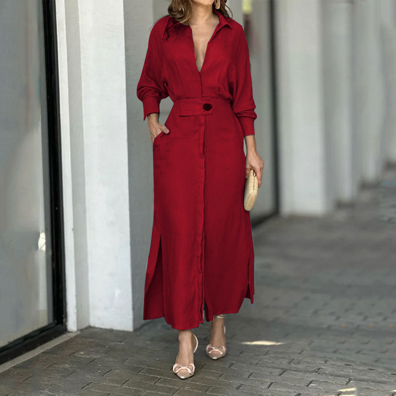 Damen Maxikleid aus leichtem Leinen mit eleganter Knopfleiste und praktischen Seitenschlitzen ModeGeist