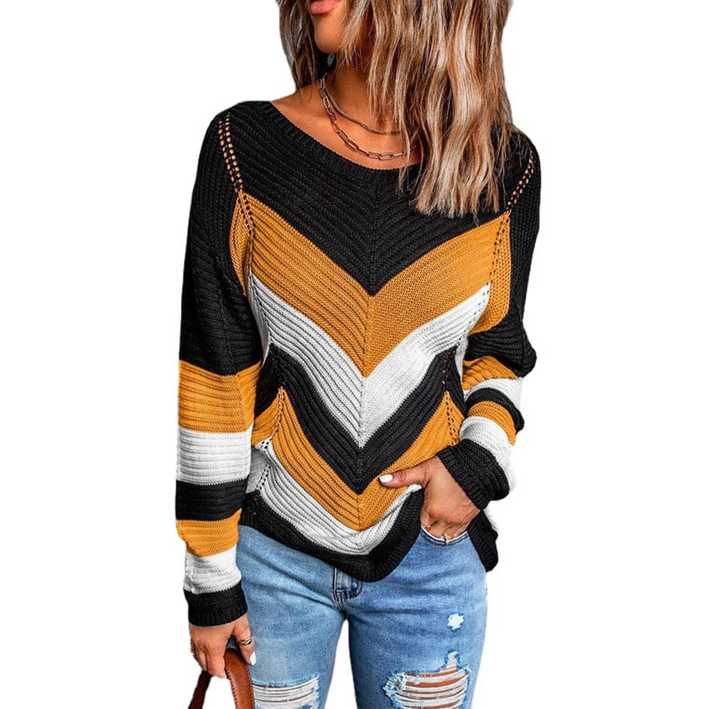 Damen Lässiger Strickpullover mit Chevron-Muster und luftigem Schnitt ModeGeist