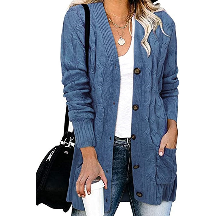 Damen Strickjacke mit Zopfdesign und praktischen Taschen ModeGeist