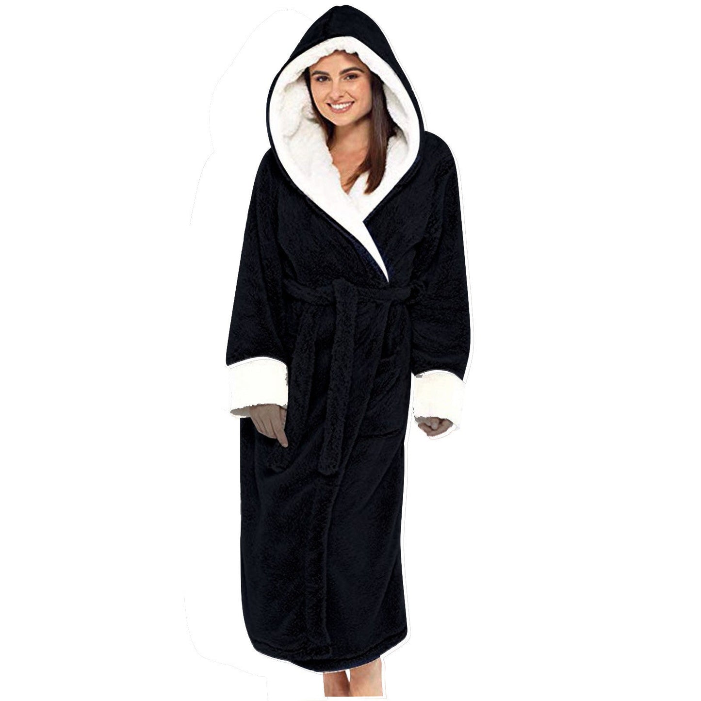 Damen Kuscheliger Fleece-Morgenmantel mit Kapuze und Gürtel ModeGeist