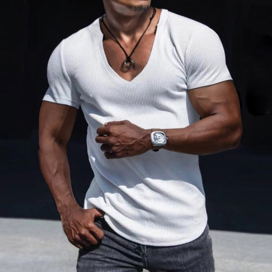 Herren V-Ausschnitt T-Shirt mit strukturierter Oberfläche ModeGeist