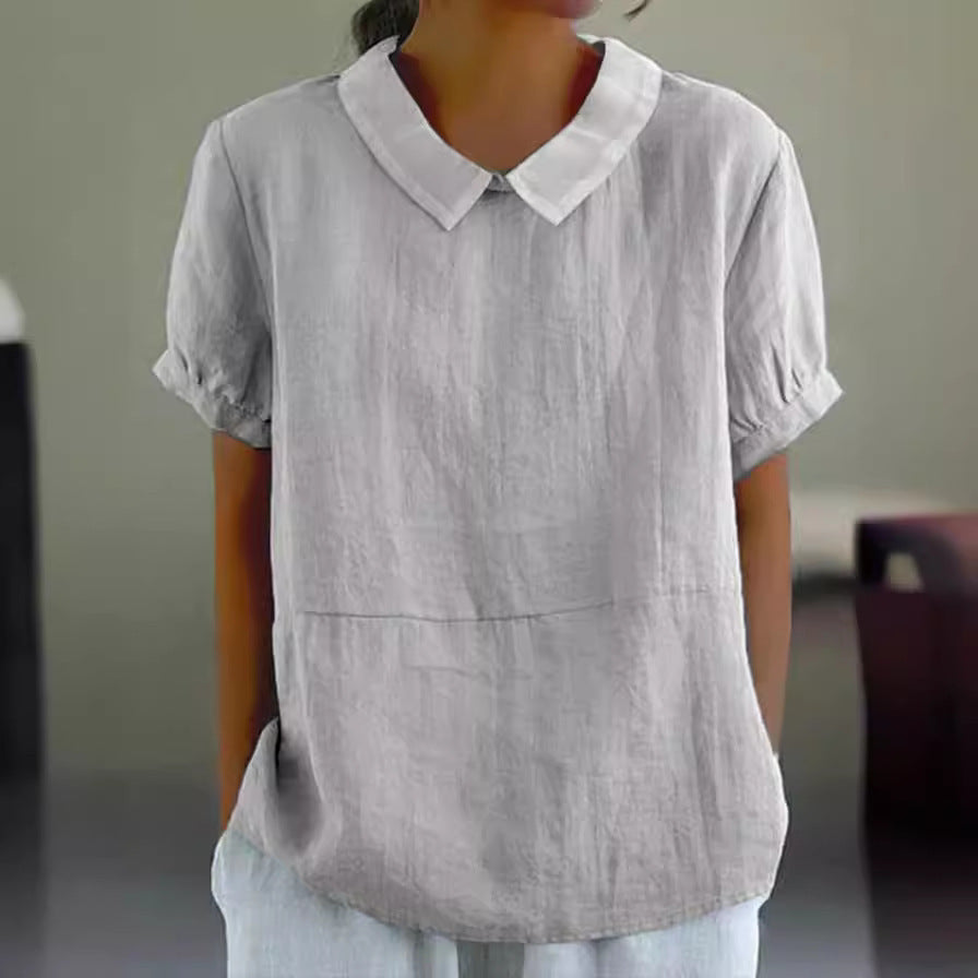 Leinenbluse für Damen: lässiger Schnitt, klassischer Kragen, halbe Ärmel, MODEGEIST