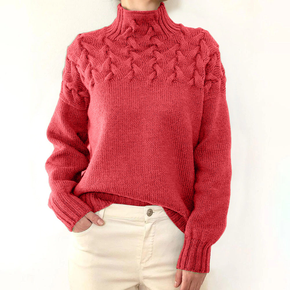 Damen Strickpullover mit hochgeschlossenem Kragen und trendigem Zopfmuster ModeGeist