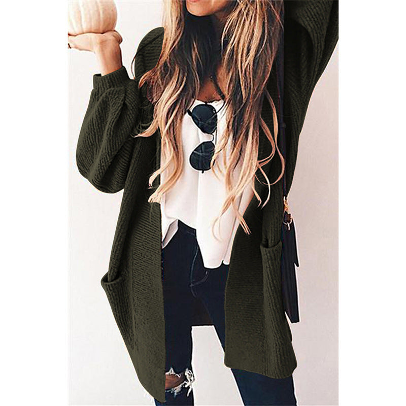 Damen lässige Strickjacke mit offenen Taschen und U-Förmigem Schnitt ModeGeist