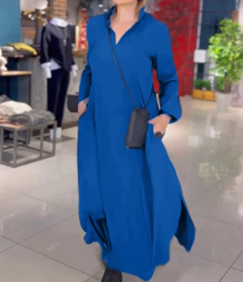 Modisches Damen-Midi-Kleid mit Seitentaschen in lässiger Form