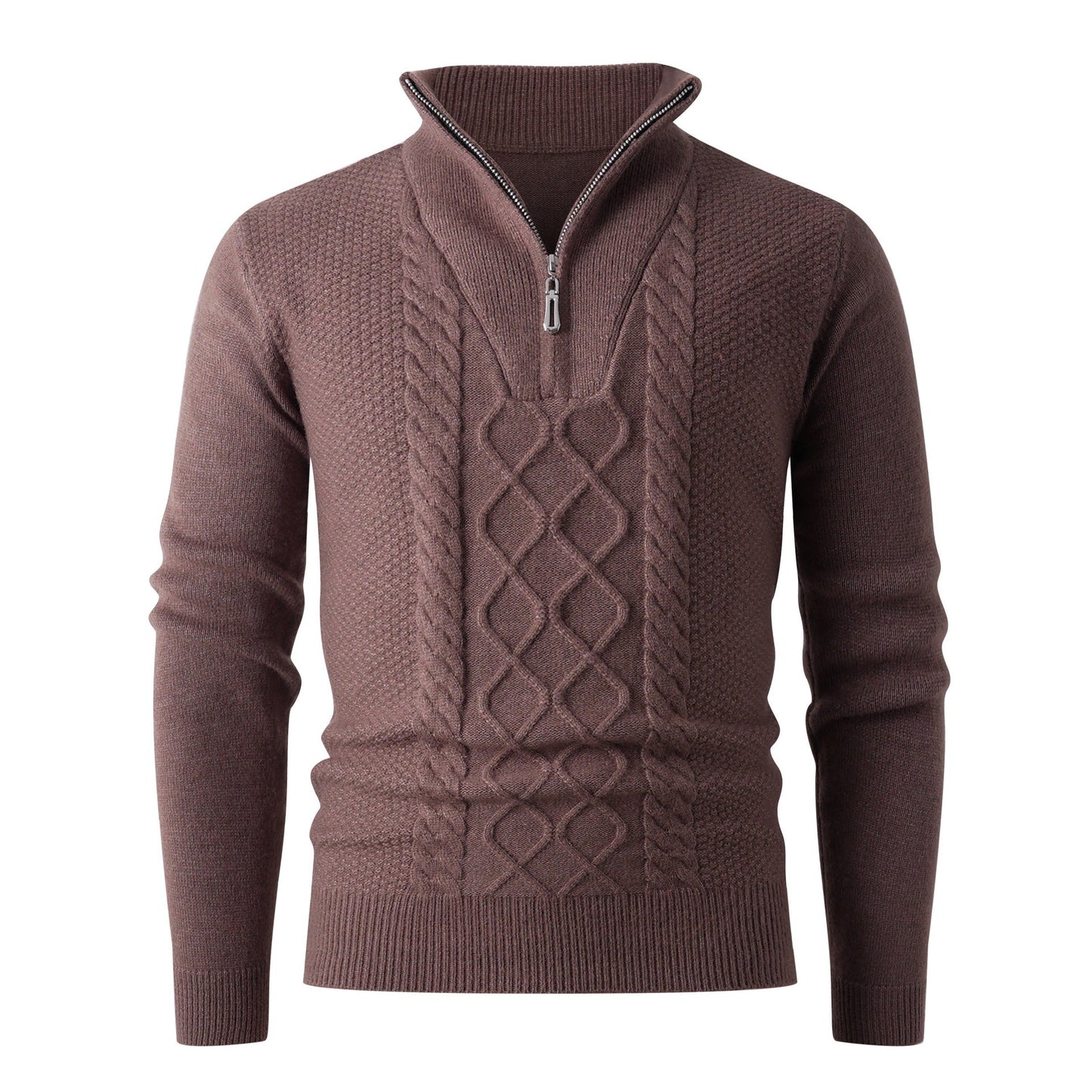 Herren Grobstrickpullover mit modernem Stehkragen und funktionalem Reißverschluss ModeGeist
