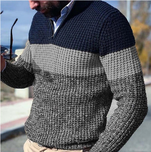 Herren Strickpullover mit strukturierter Oberfläche und halben Reißverschluss ModeGeist