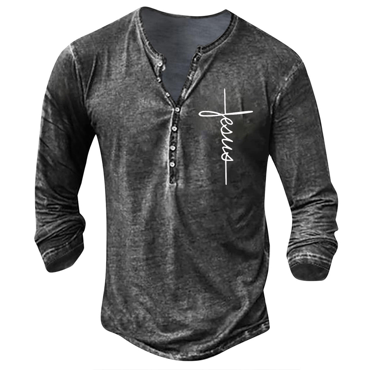 Herren Langarm Henley-Shirt mit kreativem Grafikdruck ModeGeist