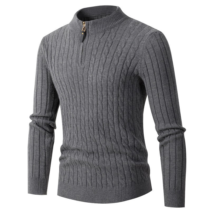 Herren Strickpullover mit modernem Reißverschluss und Zopfmuster ModeGeist