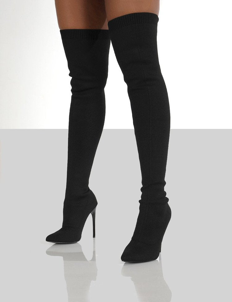 Damen Overknee Stiefel mit elegantem Absatz und hochwertiger Strickstruktur ModeGeist