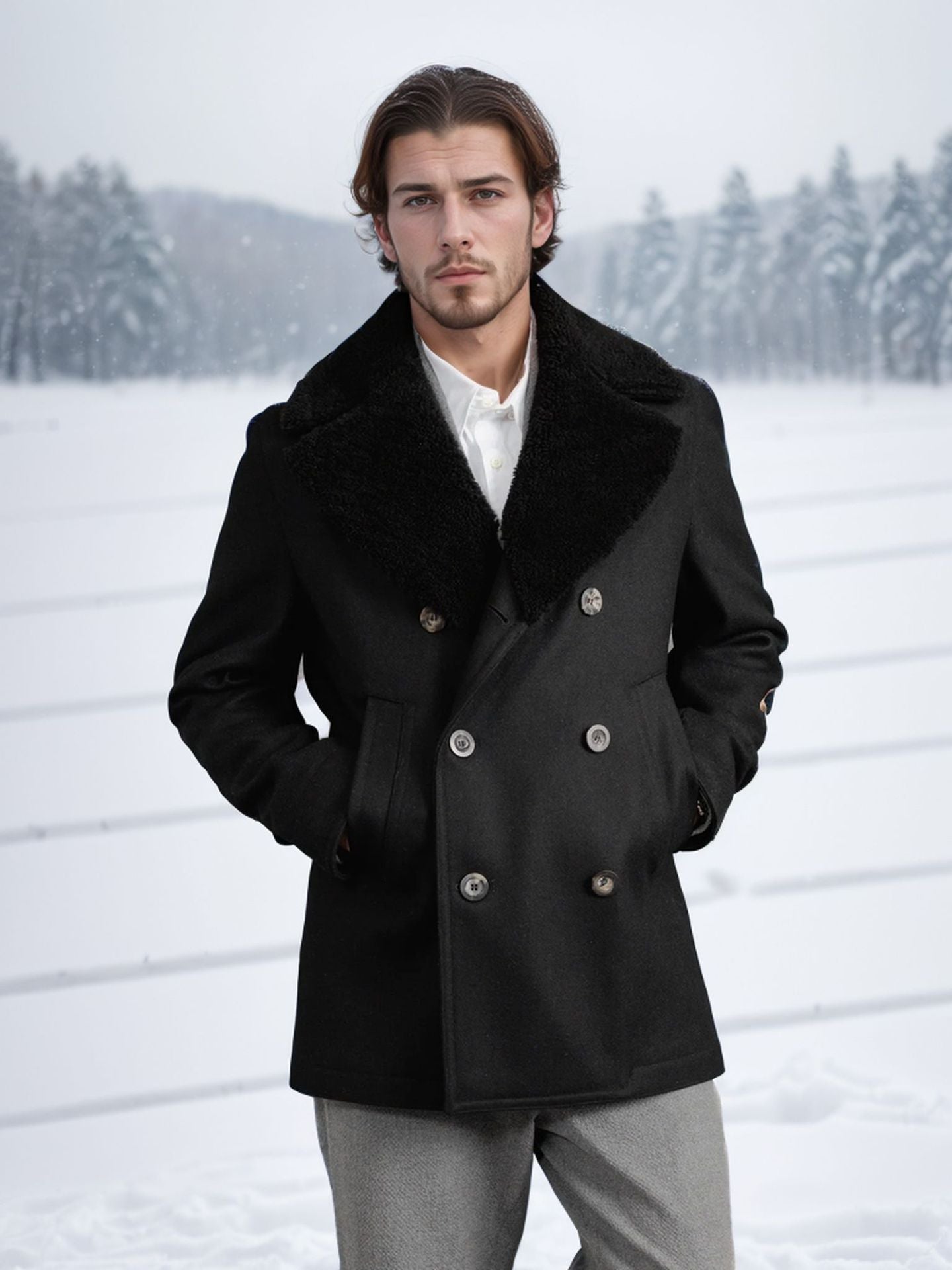 Herren Wollmantel mit kontrastierendem Kragen ModeGeist