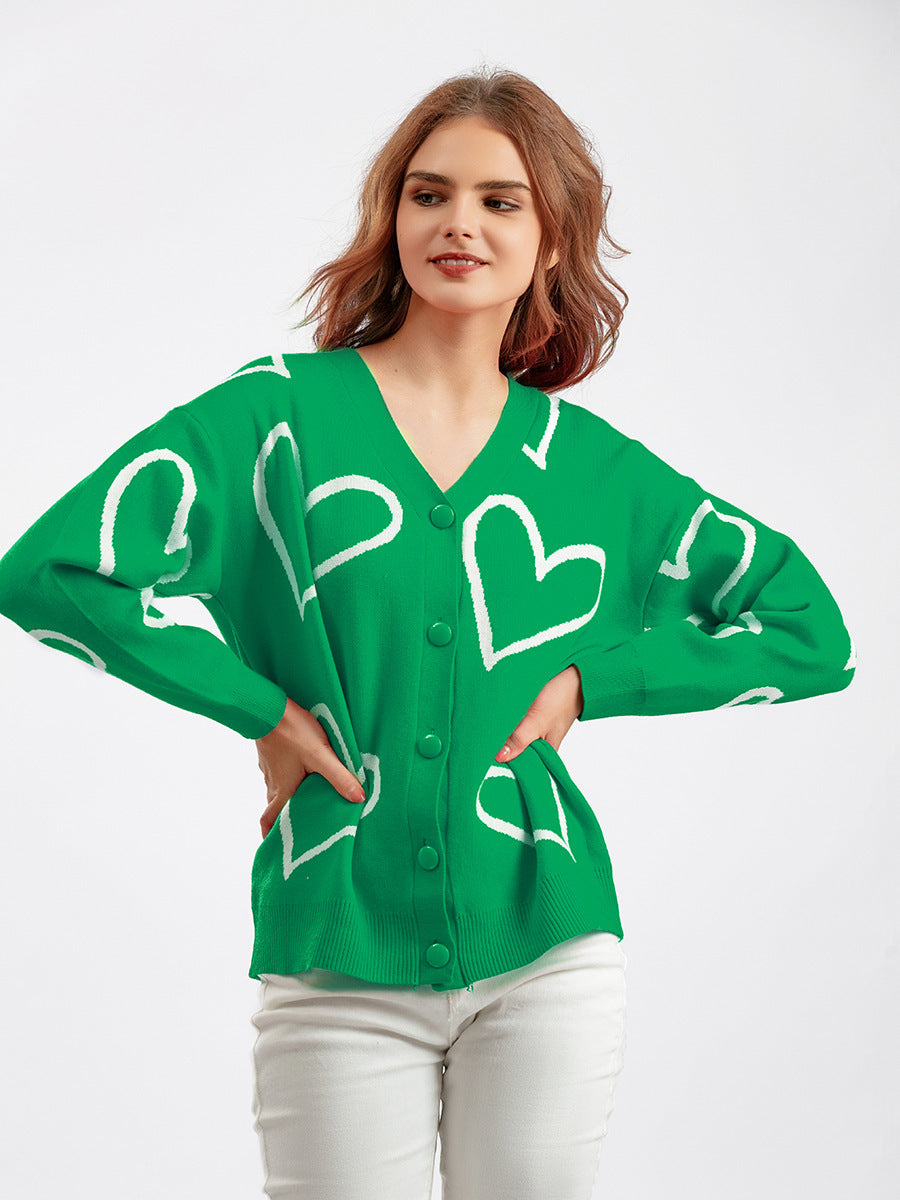 Damen Strickjacke mit Herzmotiv und lockerem Schnitt ModeGeist
