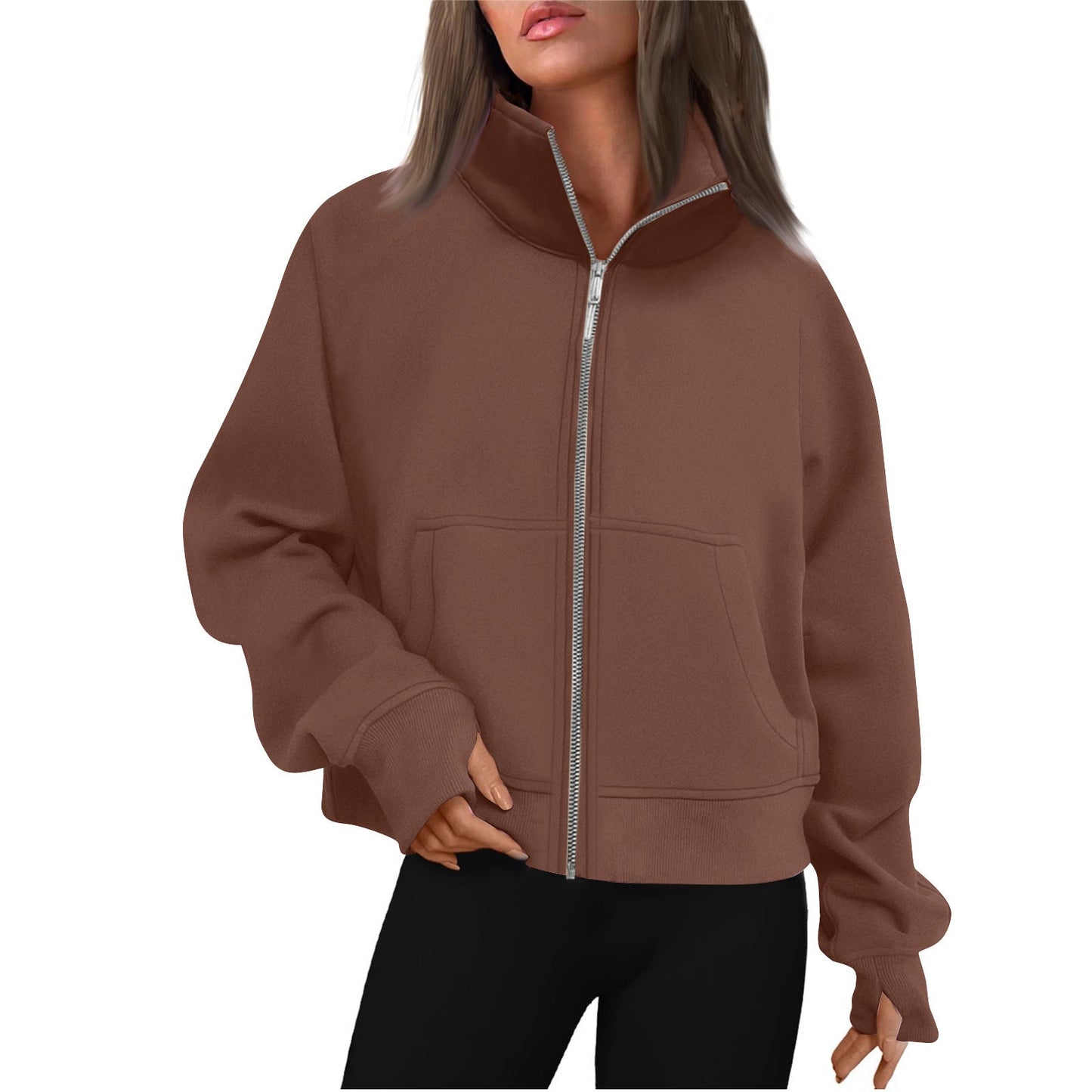 Damen bequeme Sweatjacke mit hohem Kragen ModeGeist