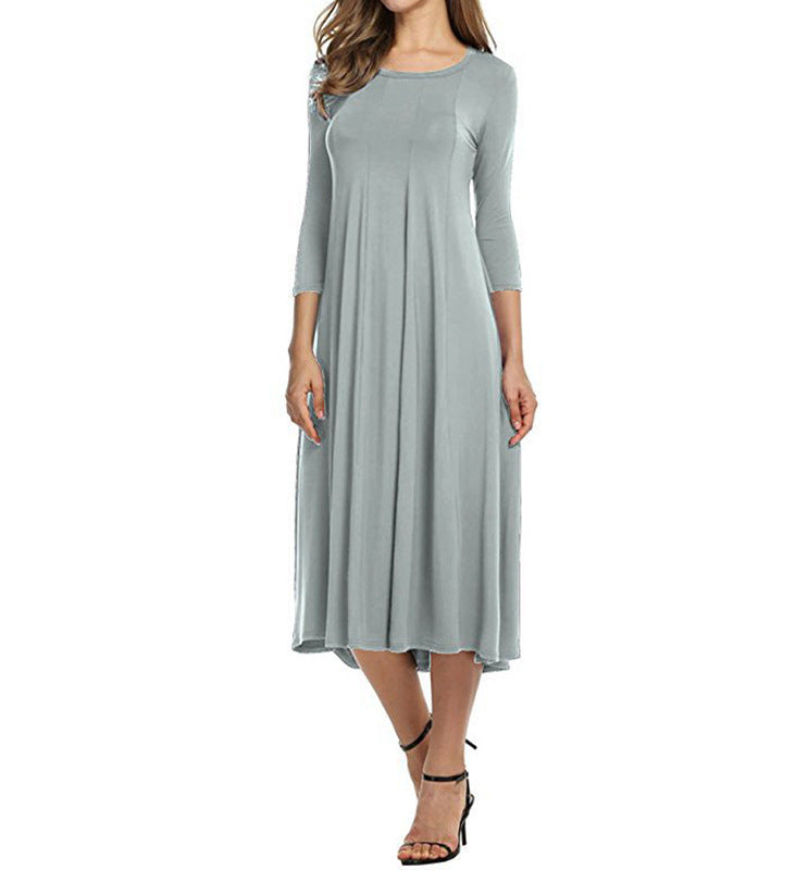 Schwingendes Damen-Midi-Kleid mit lässigen ¾-Ärmeln - Elegantes Design