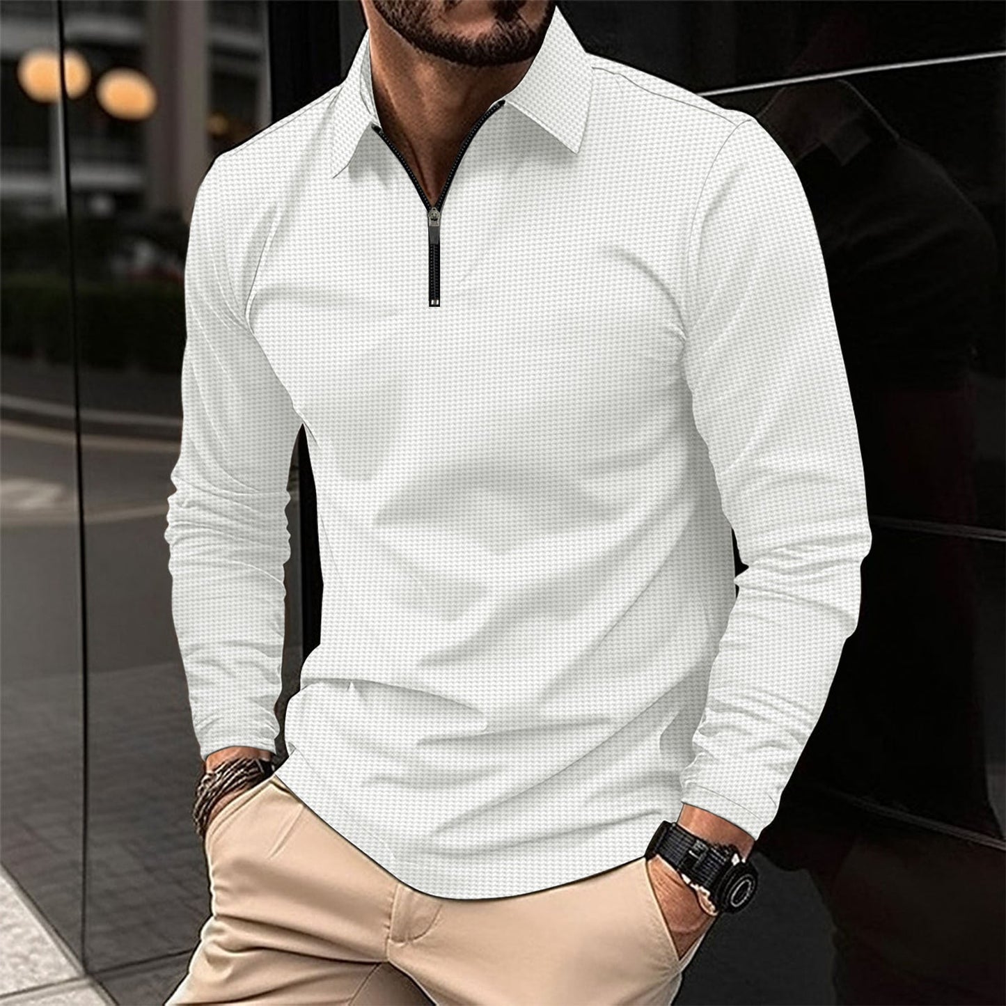 Herren Langarmshirt mit modernem Reißverschluss und strukturiertem Design ModeGeist