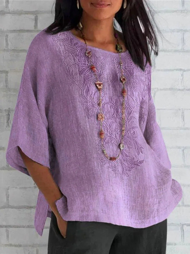 Damen bestickte Leinenbluse ModeGeist