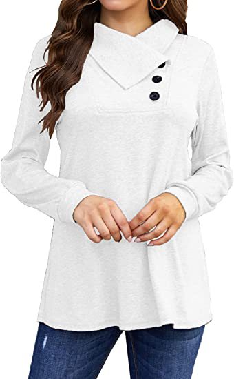 Damen Lässiges Oberteil mit asymmetrischem Kragen und Knopfdetail ModeGeist