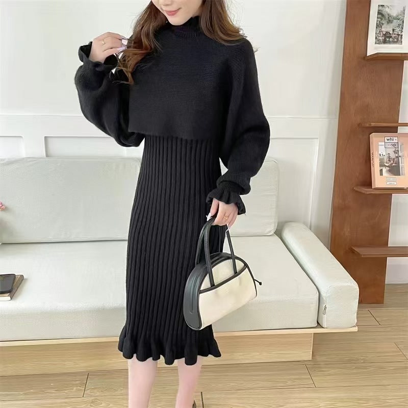 Damen Strickkleid mit hochgeschlossenem Kragen und Rippstruktur ModeGeist