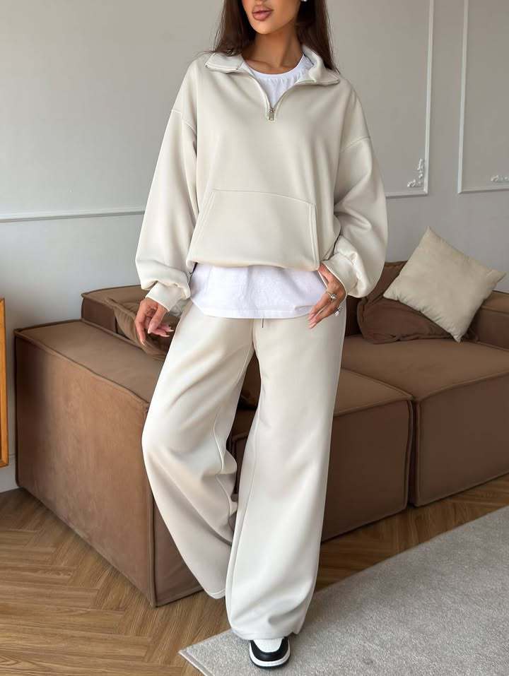 ModeGeist | Halbhals Pullover Sweatshirt und Weit Geschnittene Hose Zweiteiler Anzug