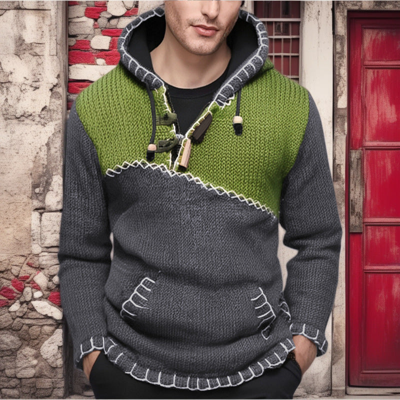 Herren Kapuzenpullover mit einzigartigem Zickzackmuster und hochwertiger Strickstruktur ModeGeist
