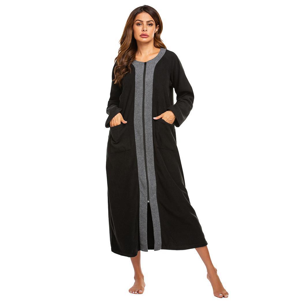 Fudus Langarm Freizeitkleid mit Farbblock-Design und Reißverschluss