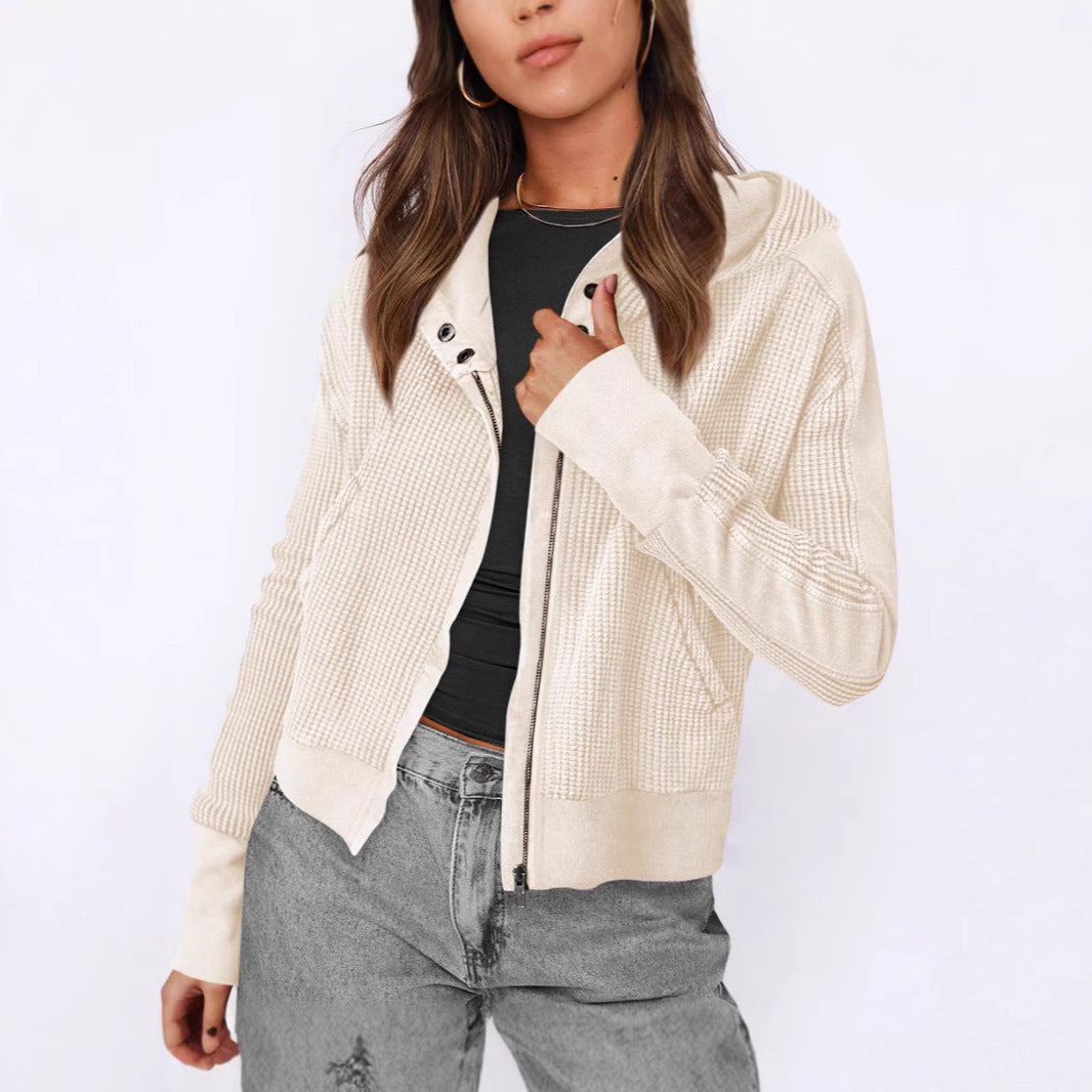 Damen lässige Zip-Jacke mit Kapuze und strukturiertem Design ModeGeist