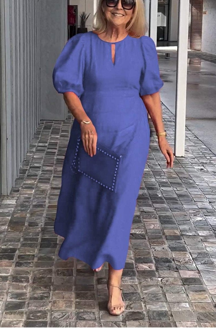 Elegantes Maxikleid für Damen mit Puffärmeln und dekorativem Saum von MODEGEIST