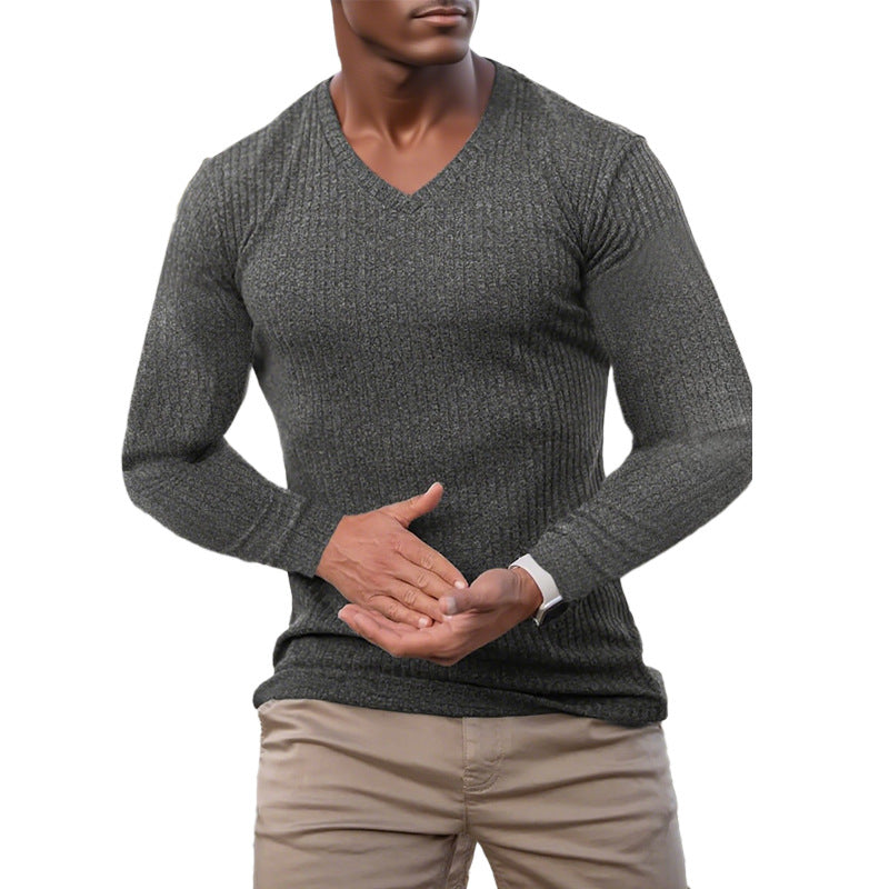 Herren elegantes V-Ausschnitt Pullover aus strukturiertem Strickmaterial ModeGeist
