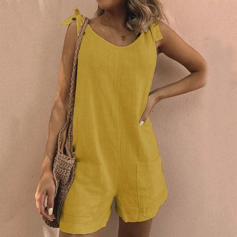 MODEGEIST Damen Playsuit mit Schleifenträgern Taschen verstellbar