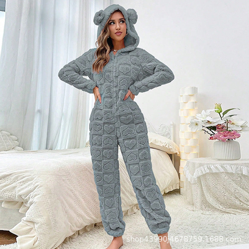 Damen Gemütlicher Fleece-Overall mit Kapuze ModeGeist