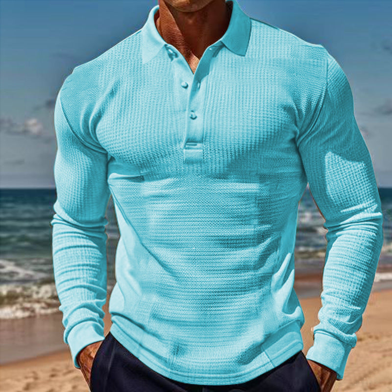 Herren eleganter Langarm-Polo mit Knopfleiste und strukturiertem Design ModeGeist