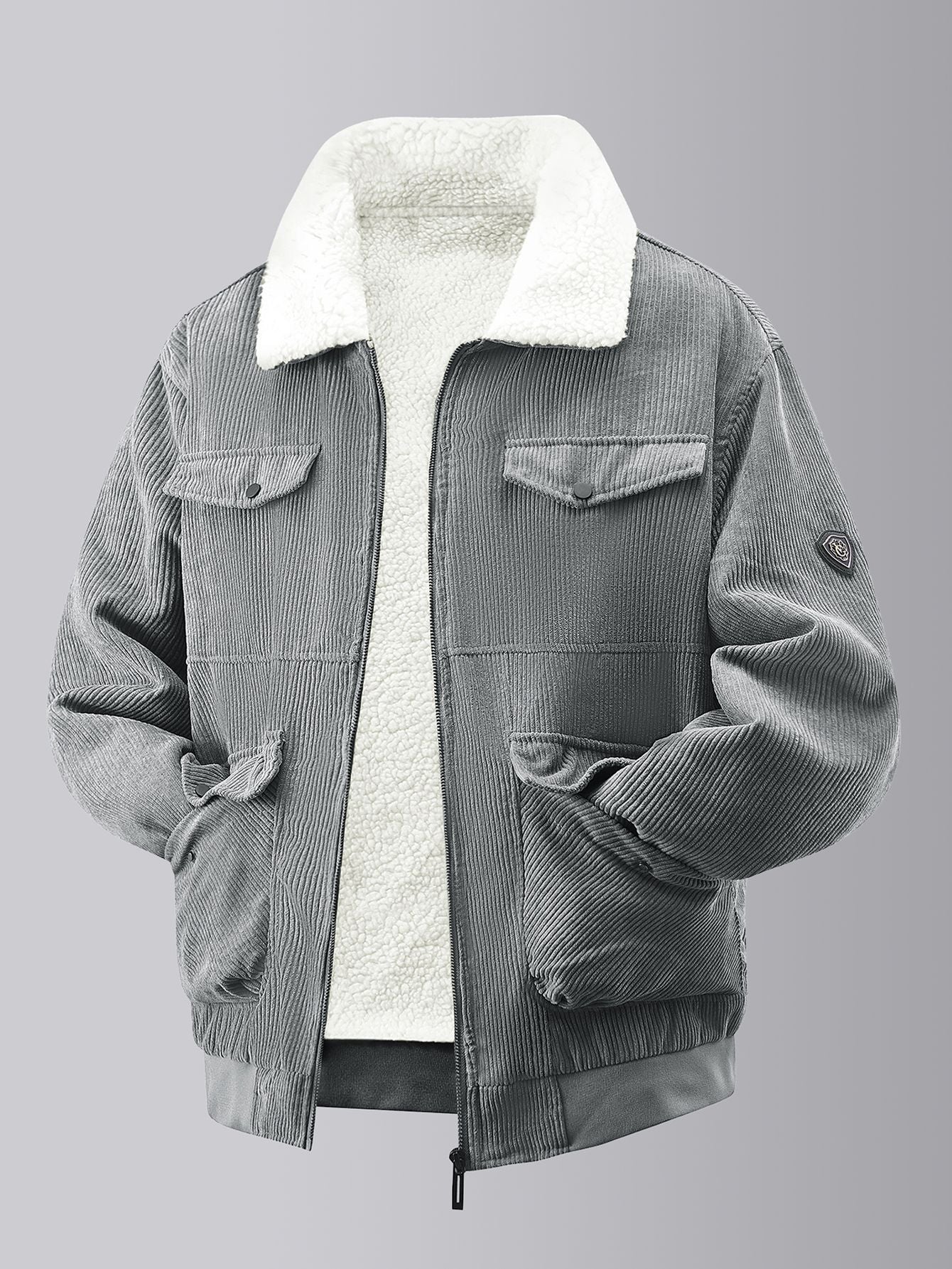 Herren kuschelige Teddy-Fleecejacke mit praktischen Brusttaschen und elastischen Bündchen ModeGeist