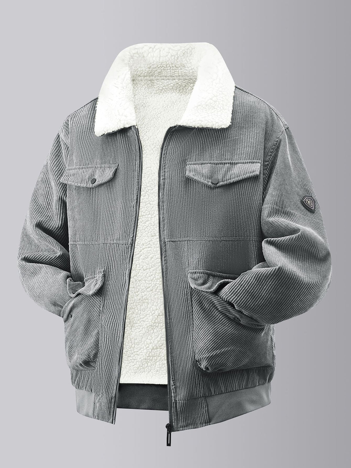 Herren kuschelige Teddy-Fleecejacke mit praktischen Brusttaschen und elastischen Bündchen ModeGeist