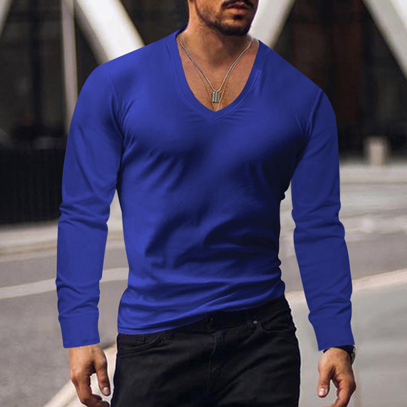 Herren V-Ausschnitt Langarmshirt aus weichem Baumwollmix mit figurbetonter Passform ModeGeist