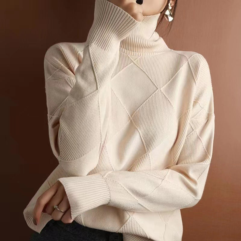 Damen Grobstrickpullover mit schickem Rollkragen und strukturiertem Muster ModeGeist