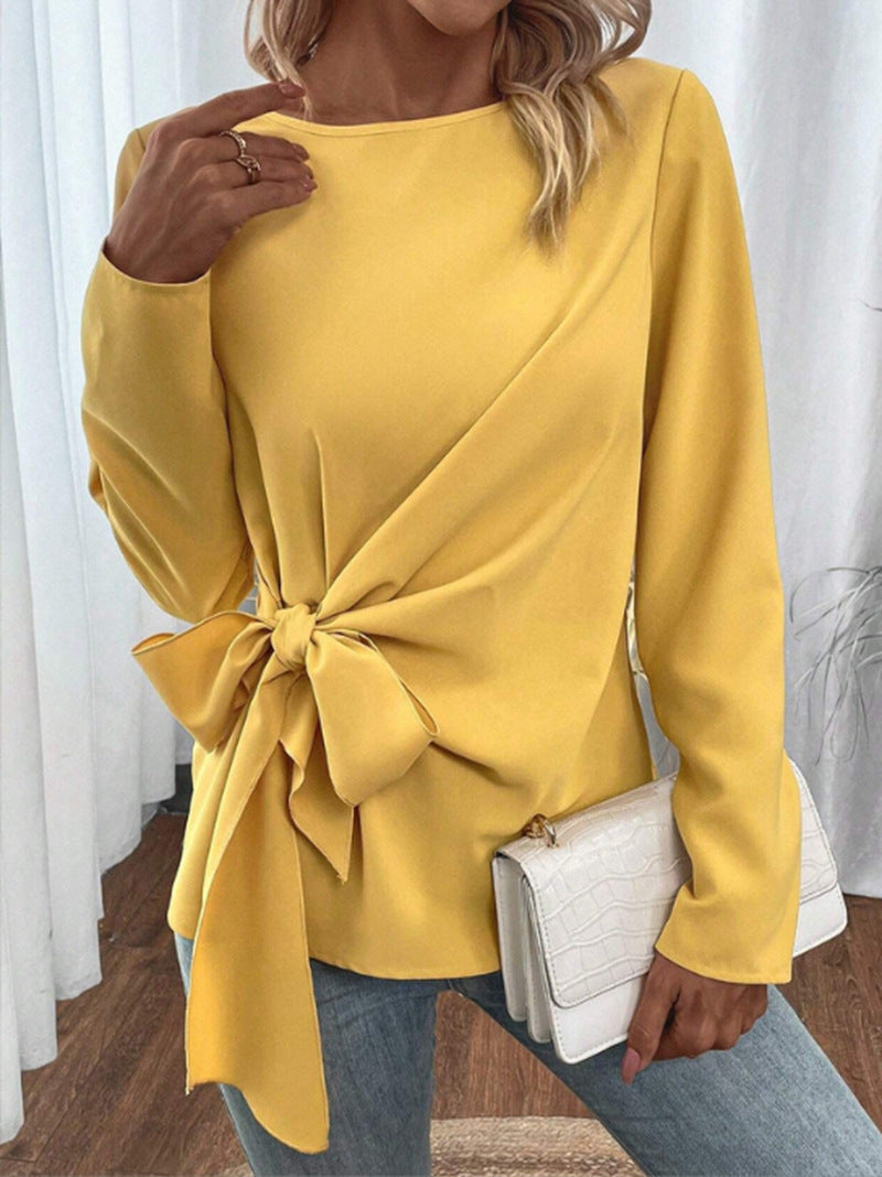 Elegantes Damen-Oberteil mit asymmetrischem Knoten und langen Ärmeln von MODEGEIST