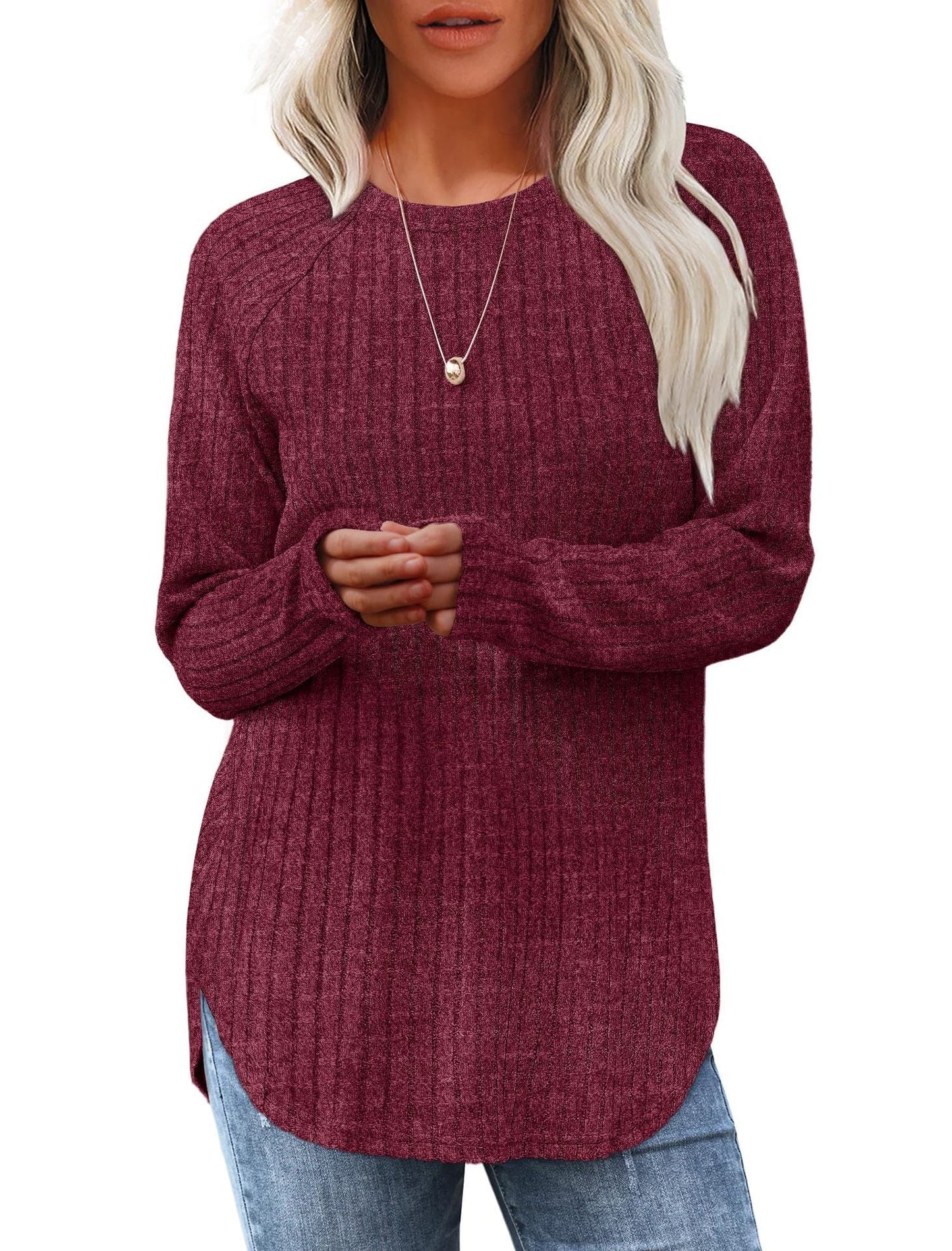Damen weicher und lässiger Strickpullover mit Rippenmuster ModeGeist
