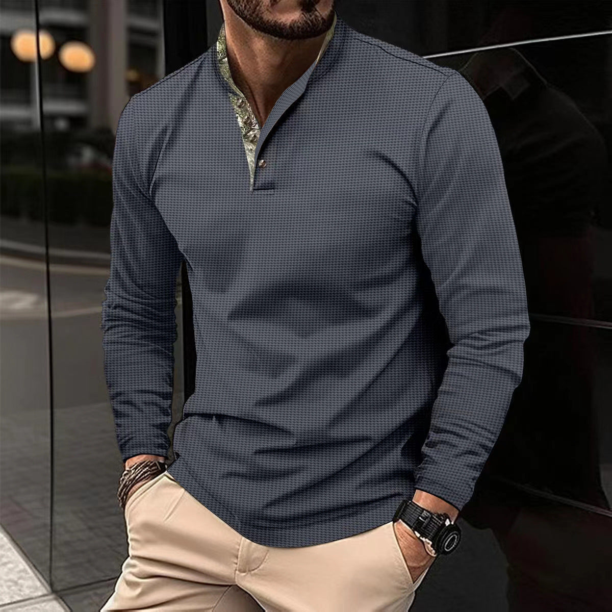 Herren Langarmhemd mit modernem Stehkragen und elegantem Design ModeGeist