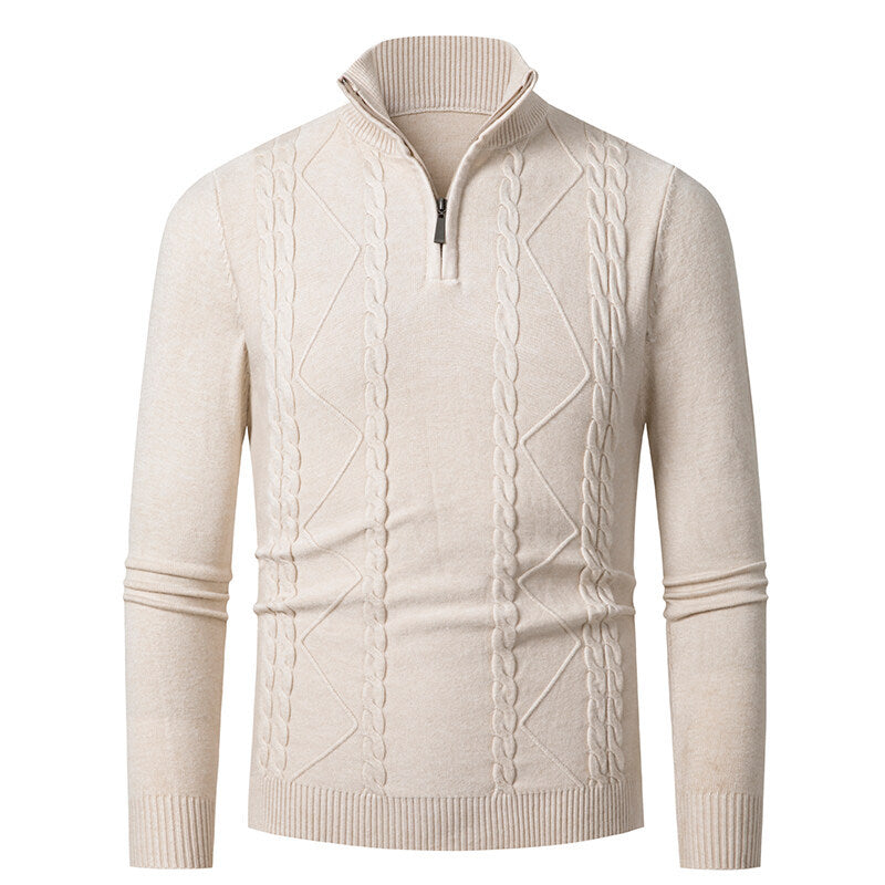 Herren Strickpullover mit Stehkragen und Zopfmuster ModeGeist