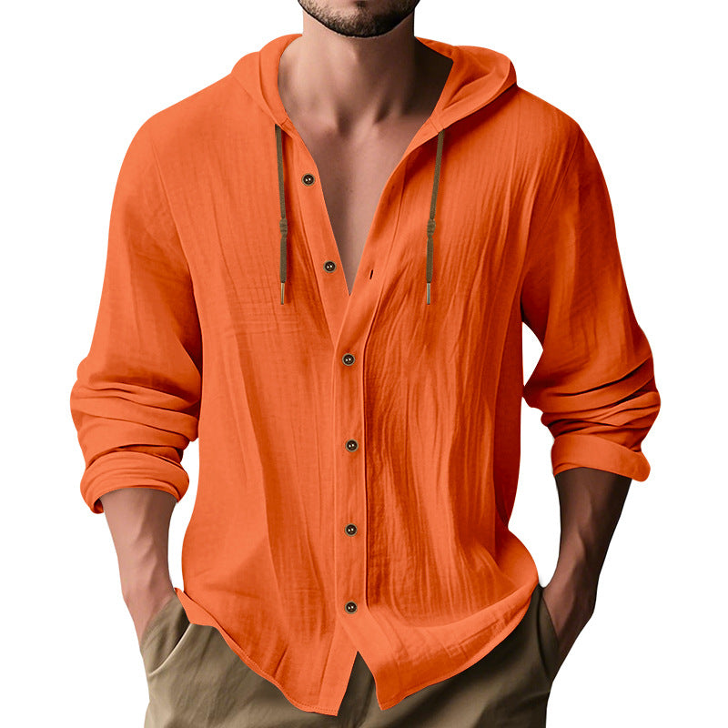 Herren lässiges Kapuzenshirt aus atmungsaktiver Baumwolle mit Knopfleiste und verstellbarem Kordelzug ModeGeist