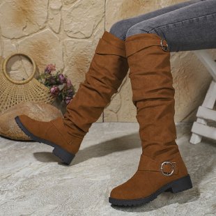 Damen Overknee-Stiefel aus weichem Wildleder mit dekorativem Schnallen-Detail ModeGeist