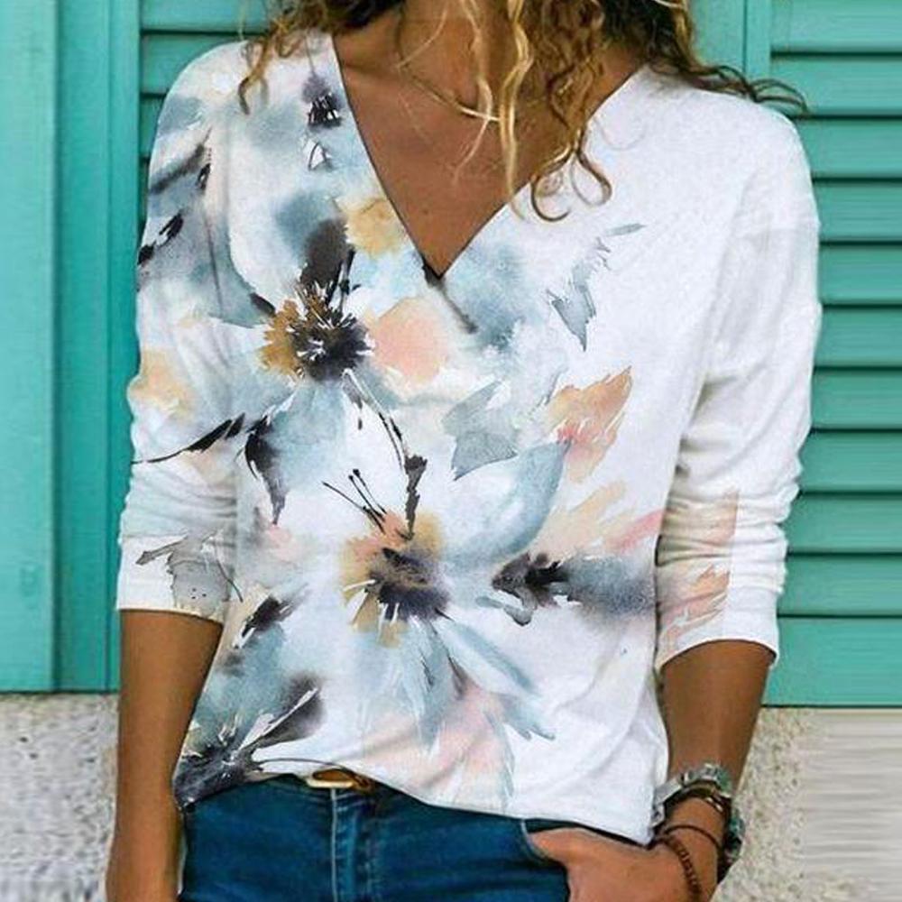 Fudus: Modern bedrucktes V-Ausschnitt Langarm-Shirt
