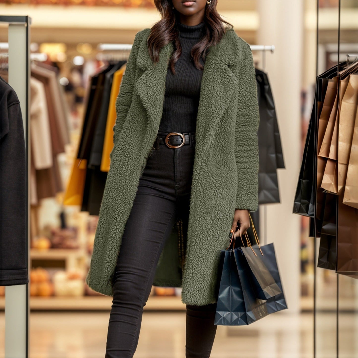 Damen kuscheliger Übergröße-Mantel mit Teddyfell ModeGeist