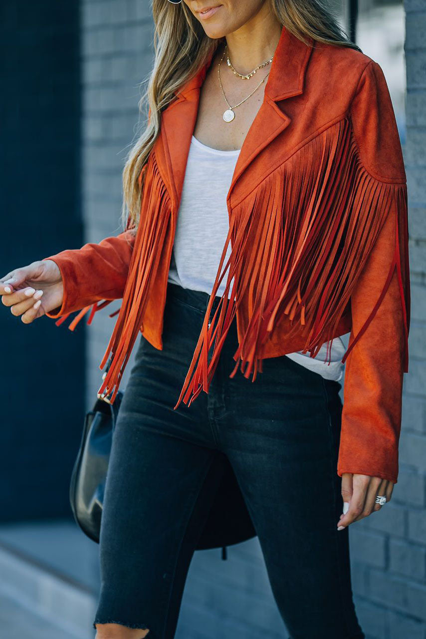 ModeGeist | Revers Langarm Fransen Crop Hippie Jacke