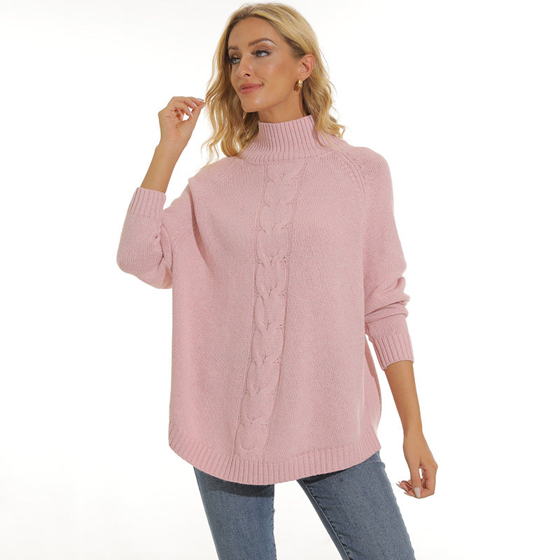 Damen Grobstrickpullover mit hohem Kragen und modernem Zopfmuster ModeGeist