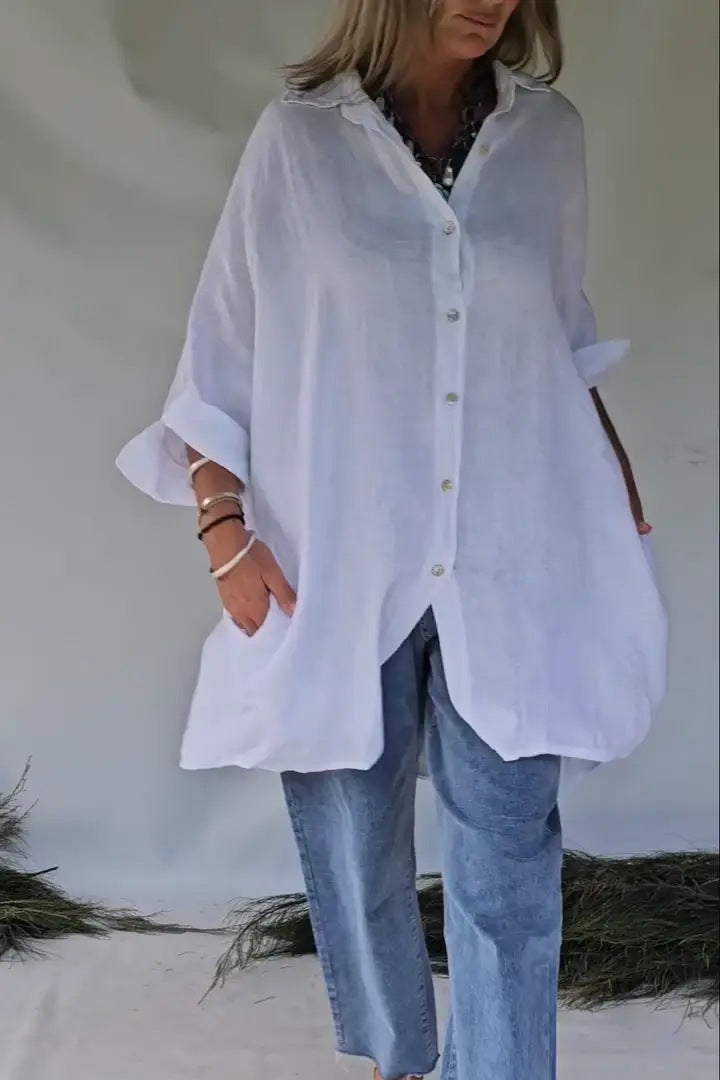 Damen Übergröße Bluse mit lässigem Schnitt und Druckknopfverschluss ModeGeist