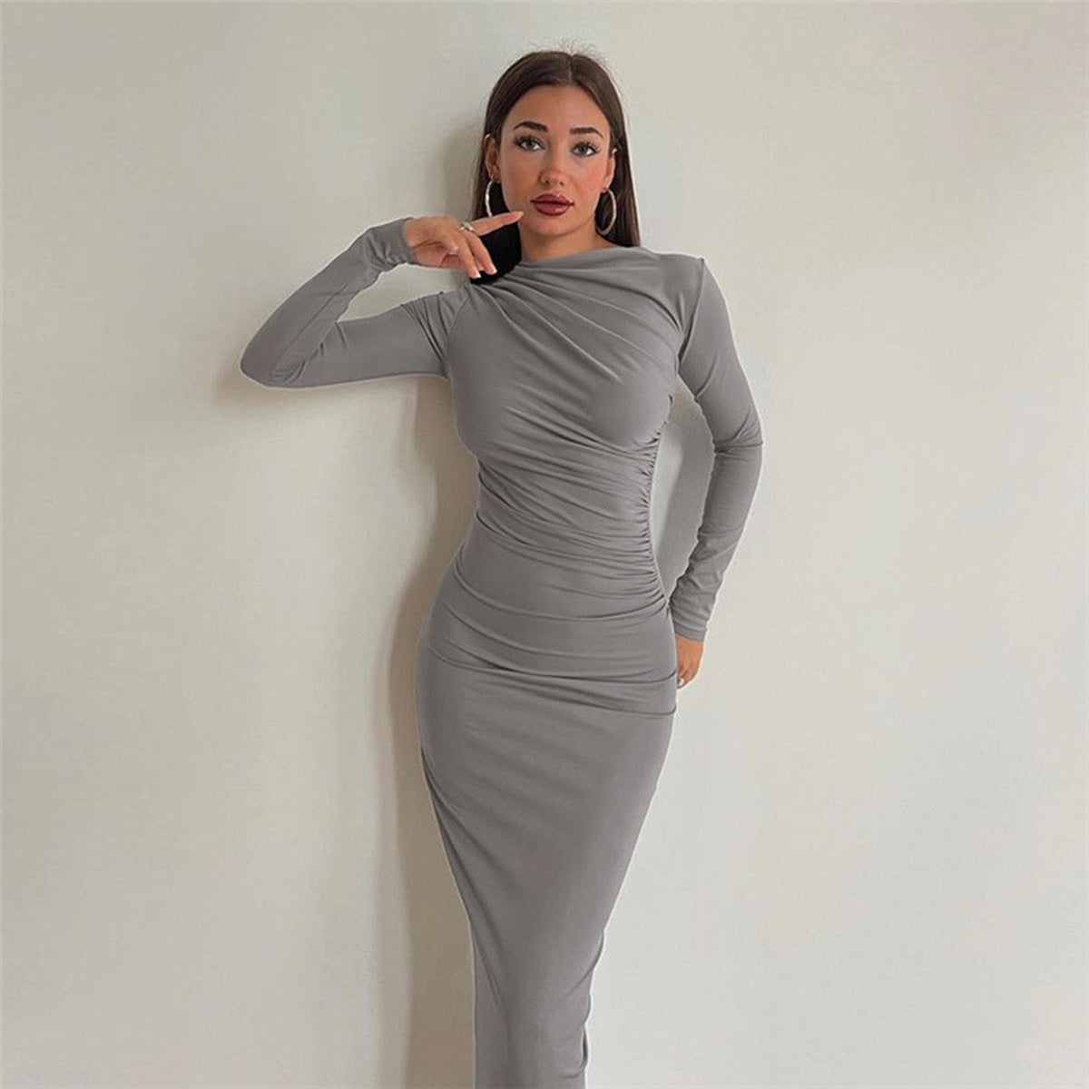 Damen Elegantes Wickelkleid mit langen Ärmeln und figurbetonendem Schnitt ModeGeist