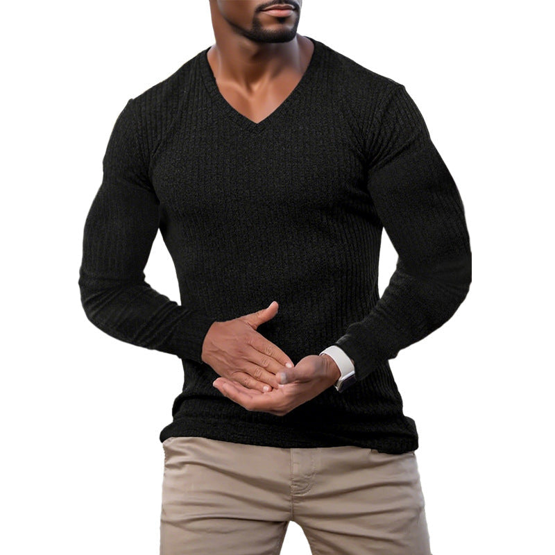 Herren elegantes V-Ausschnitt Pullover aus strukturiertem Strickmaterial ModeGeist