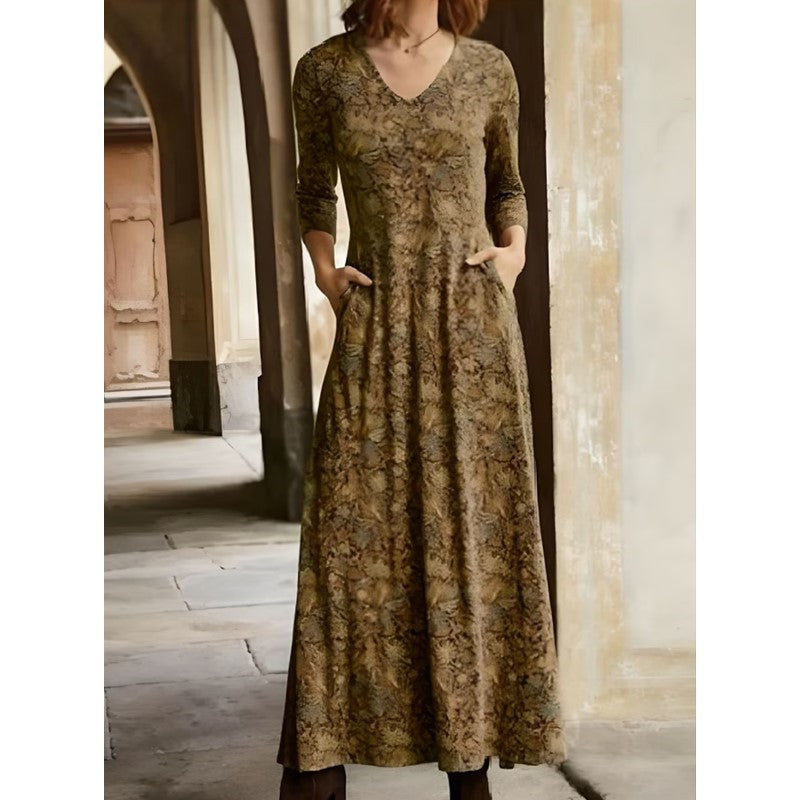 Damen Maxikleid mit dekorativen Mustern und praktischen Taschen ModeGeist